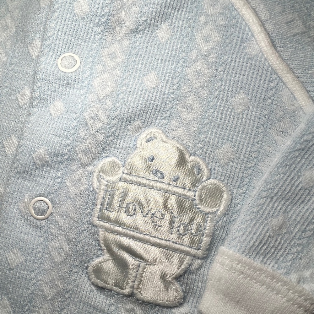 Vintage Babygro Bear 'I Love You' Footed Button Up Sleeper Baby Blue